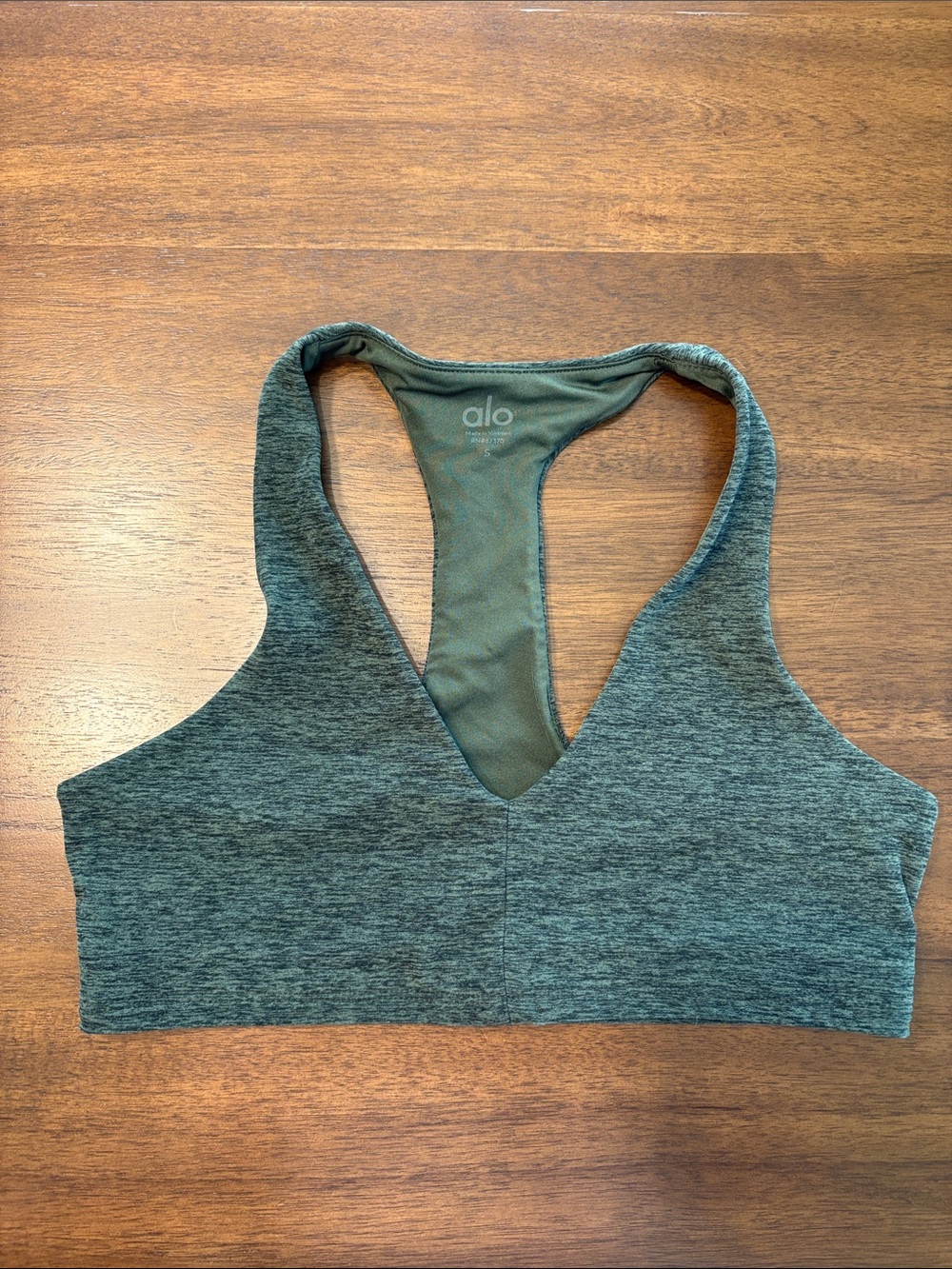 ALO Yoga Heather Green Racerback V-Neck Sports Bra